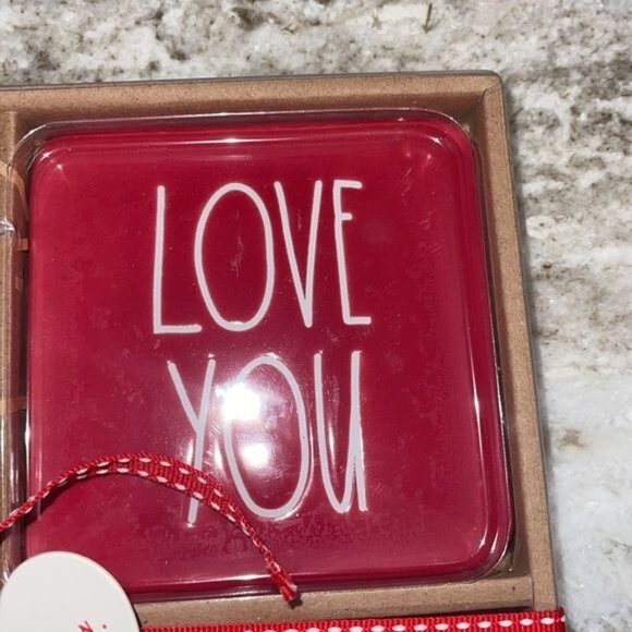 Rae Dunn Red Ceramic Set of 4 Square Set - Picture 3 of 7